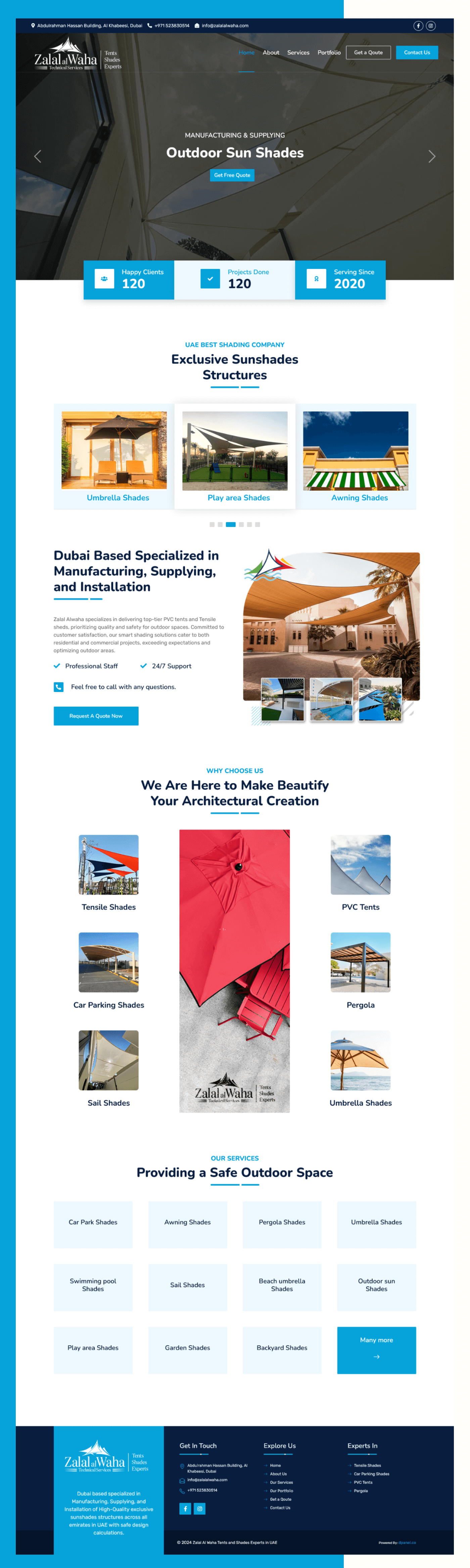 Website for Zalal Al Waha Technical Services Tents. Shades, Experts in United Arab Emirates